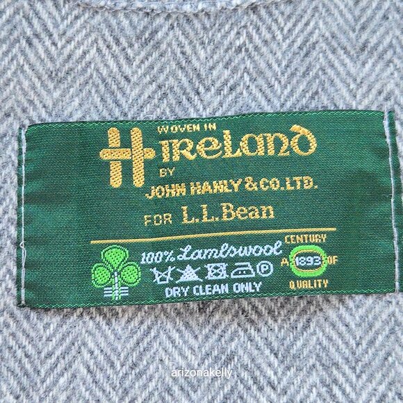Vintage Wool Herringbone Wrap Grey John Hanly for L.L. Bean Ireland - Picture 2 of 13